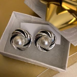 Earrings New In Box Faux Pearl in swirl of black + stainless studs  2/$10, 3/$12
